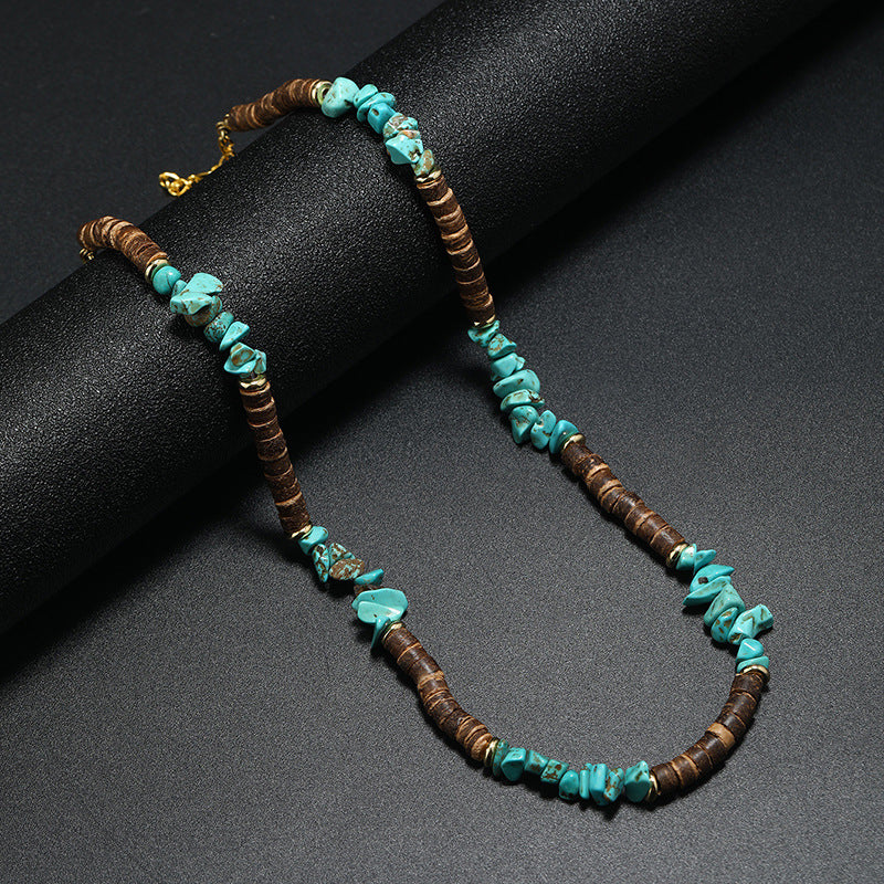 Fashion Unique Bohemian Turquoise Gravel Coconut Shell Male Necklaces