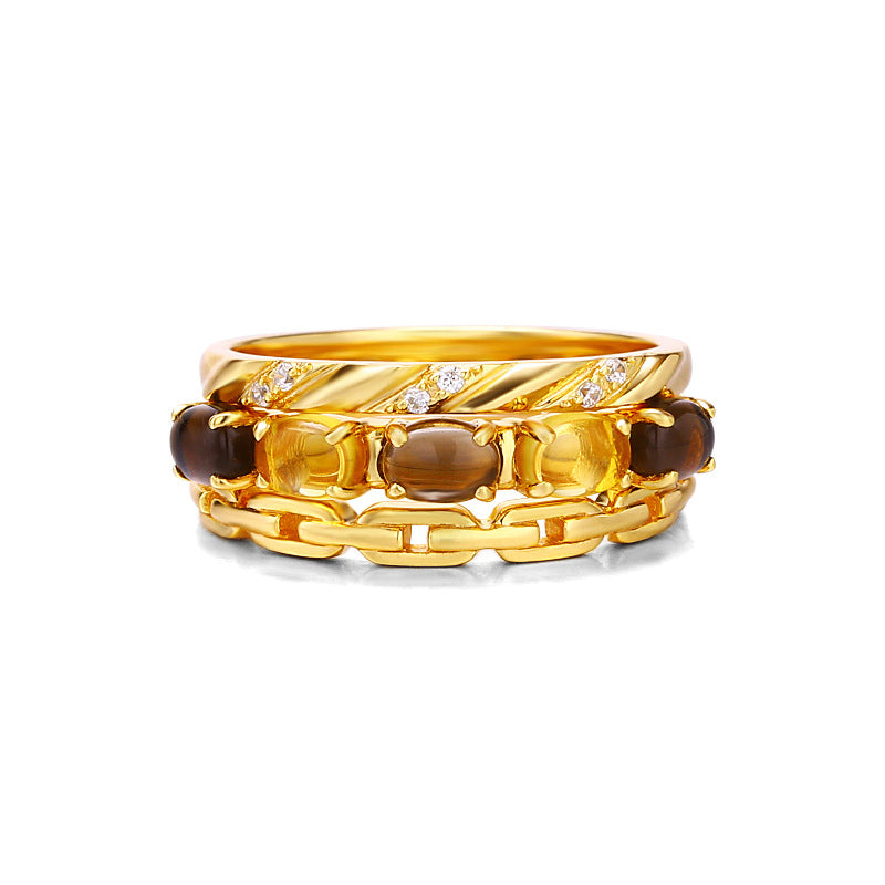 Jewelry Natural Citrine Three-piece Style Sier Rings