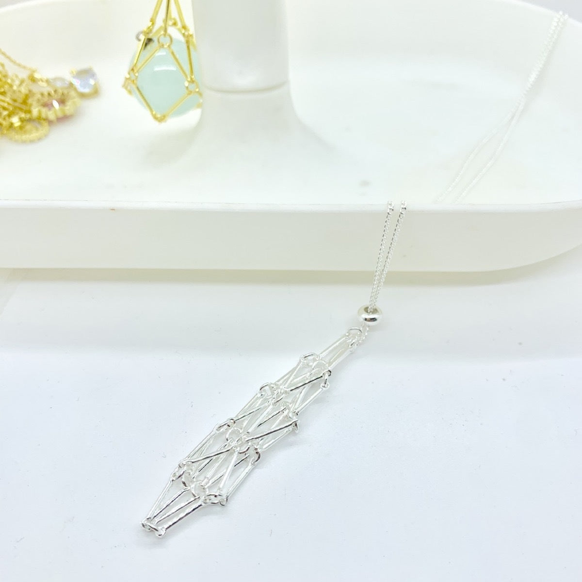 Gold-plated Color Retention Crystal Stone Woven Mesh Bag Dream Catcher Necklace