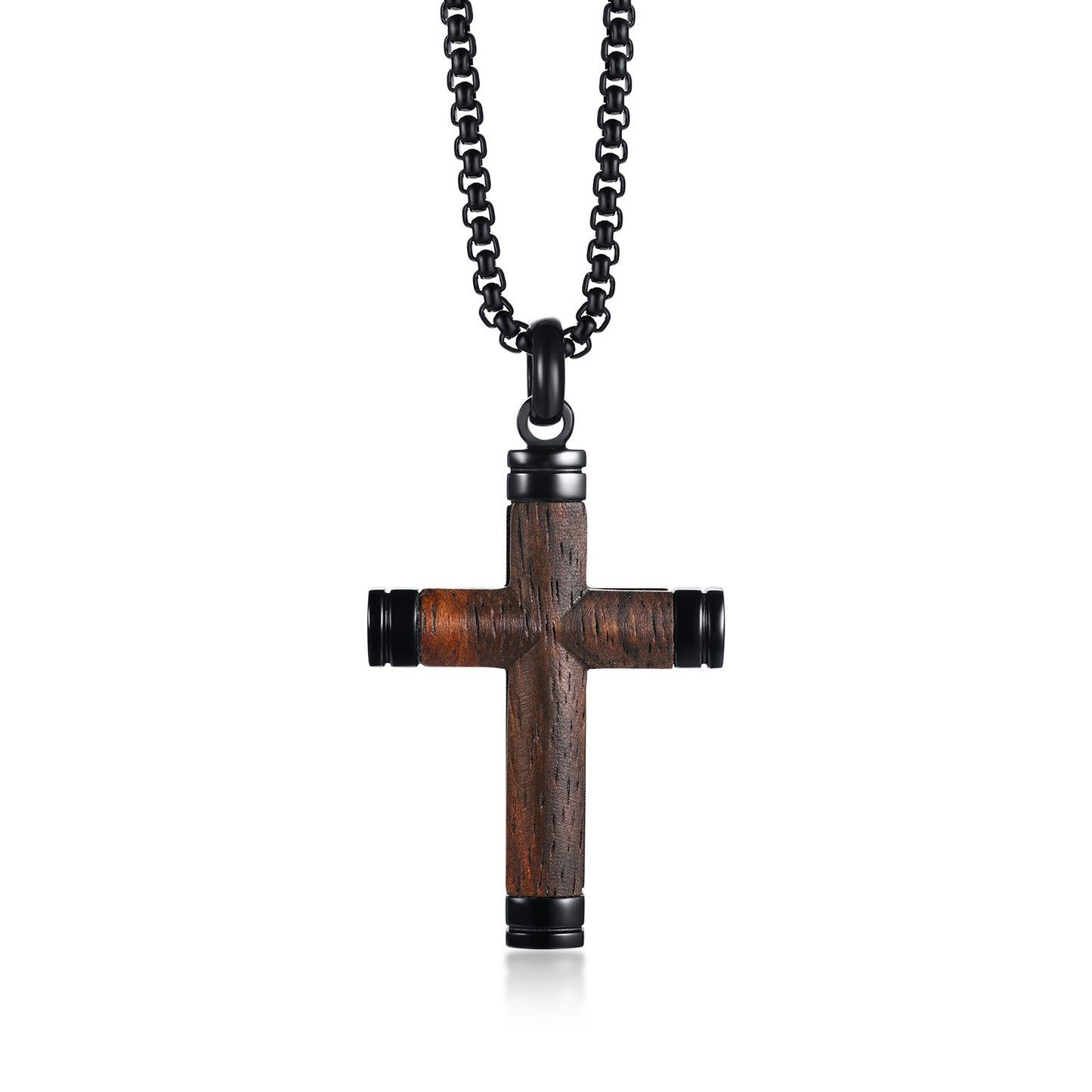 Men's Titanium Steel Pear Flower Wood Cross Necklaces