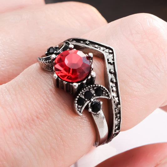 Triple Moon Suit Bohemian Amethyst Goddess Rings