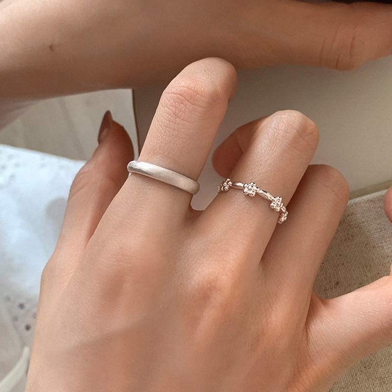 Style Little Flower Brushed Metal Open Female Fresh Simple Rings
