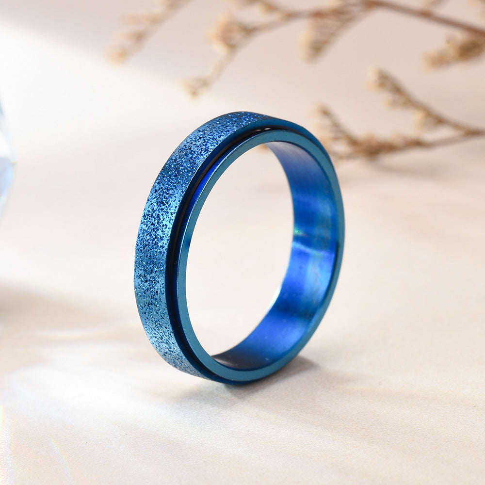 Titanium Steel Frosted Rotatable Colorful Pearl Rings