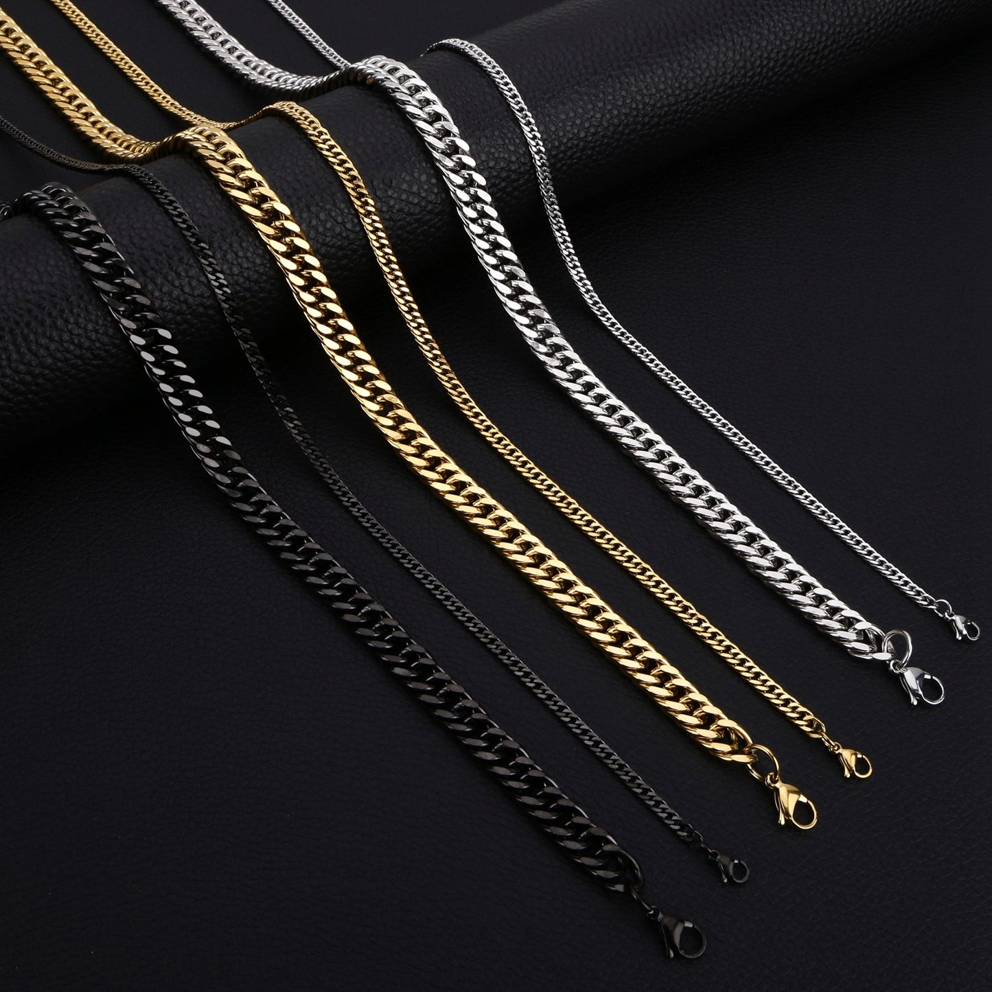 Men's Woven Buckle Four-sided Grinding Titanium Wide Cuban Link Necklaces