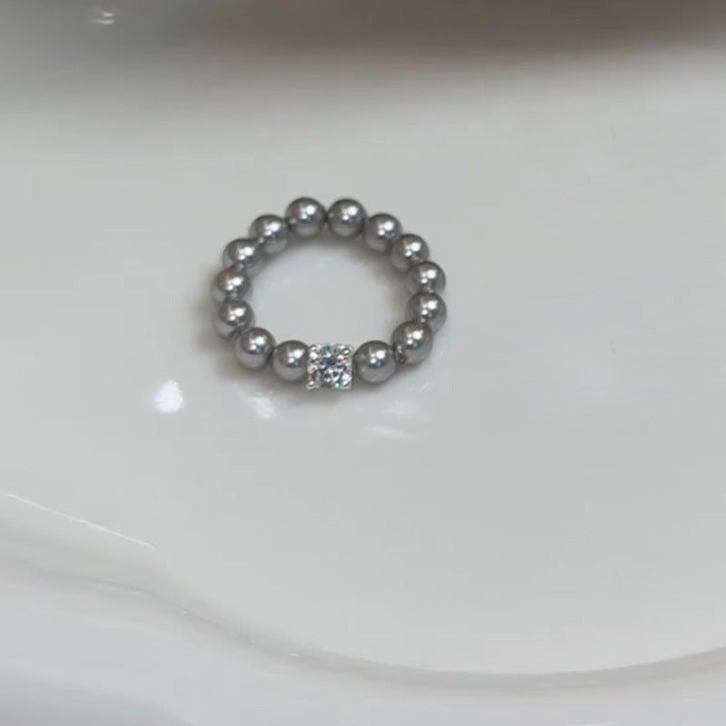 Women's Cube Moissanite Pearl Elastic Design Light Rings