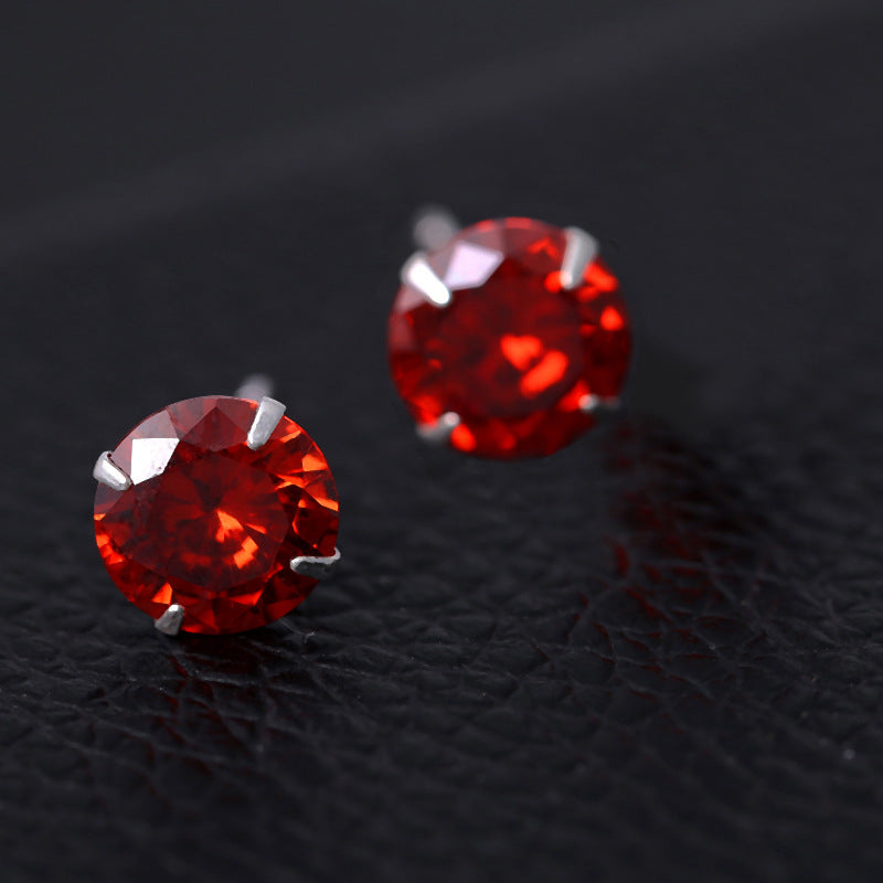 Women's & Men's Sier With Diamonds Round Square Colorful Earrings