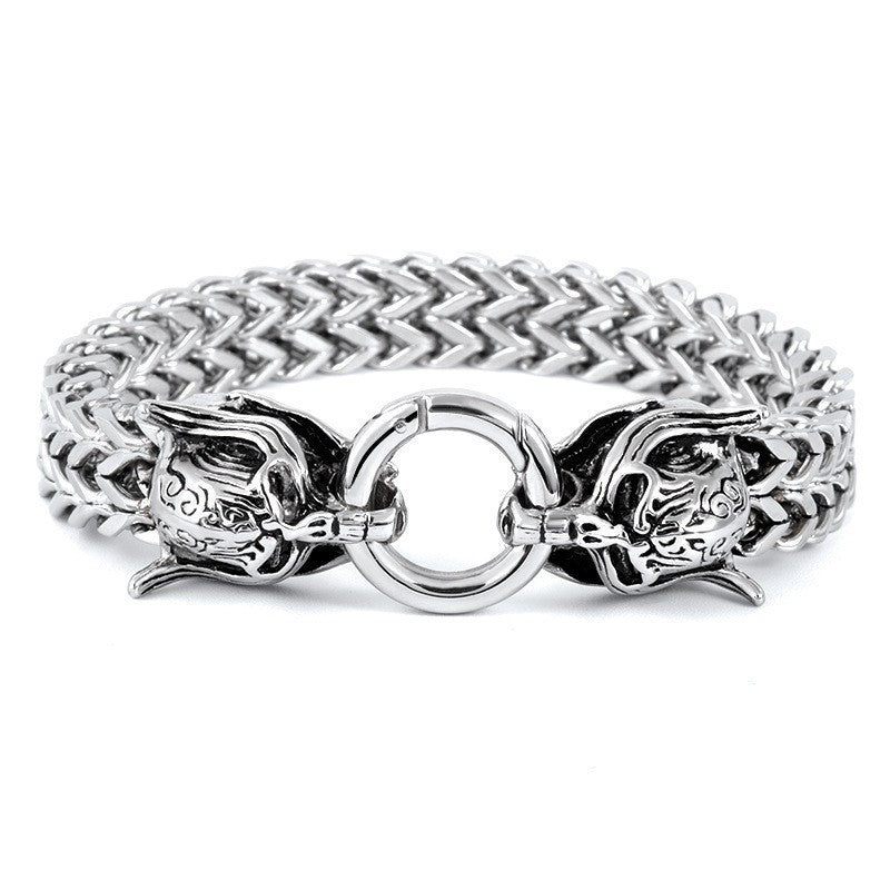Men's Stainless Steel Wolf Head Chain Retro Bracelets