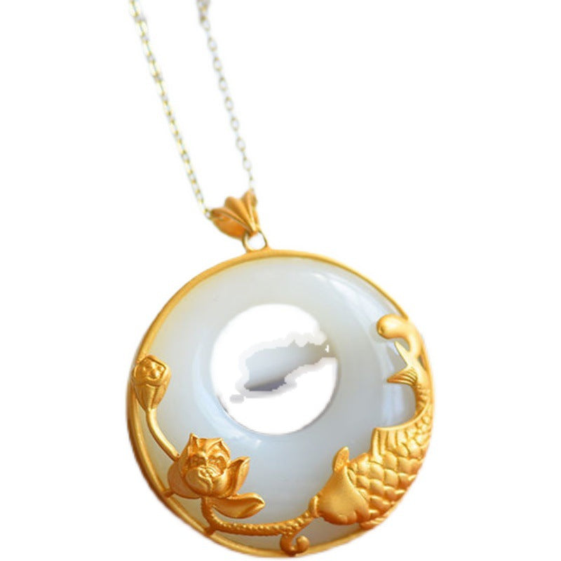 Natural Jade Peace Buckle Koi Clavicle Chain Temperament Wild Female Necklace