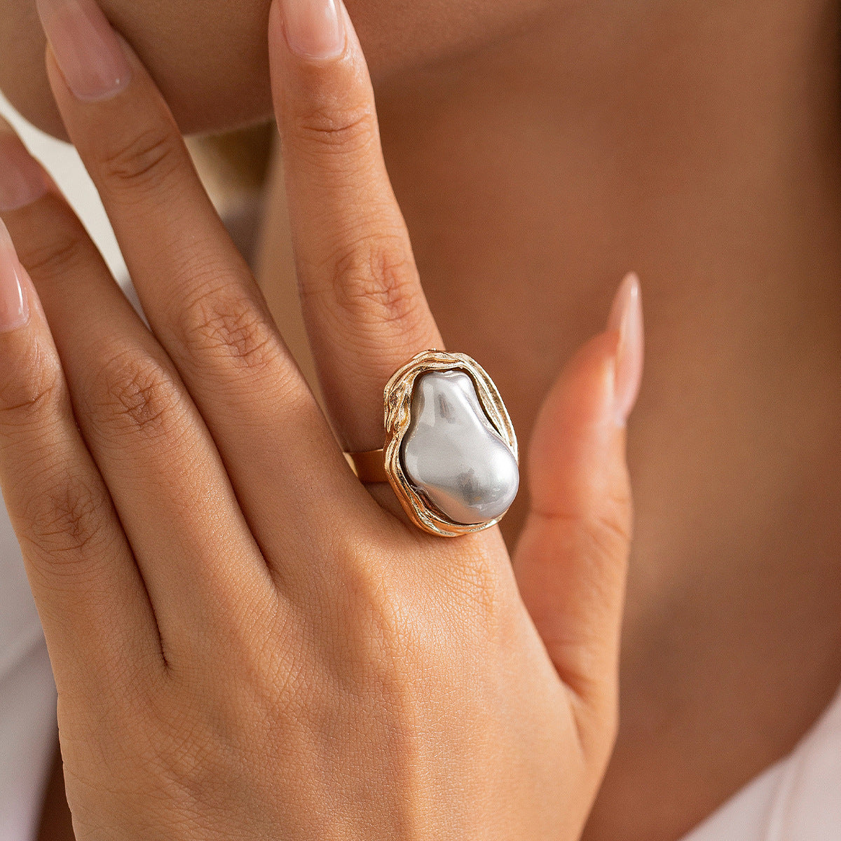 Wind Irregular Baroque Imitation Pearl Open Rings