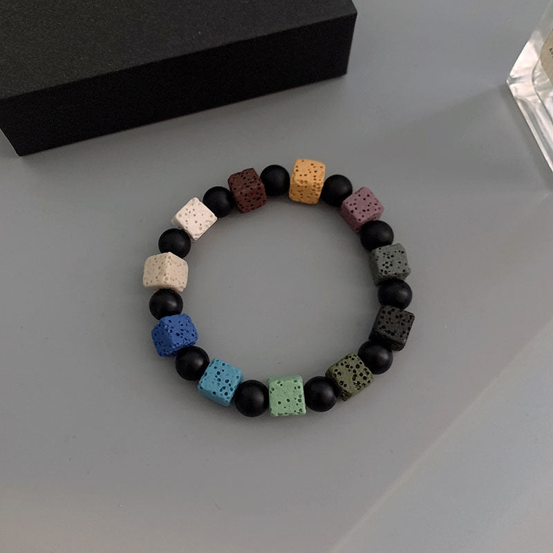 Women's & Men's Eight Dice Colorful Volcanic Stone Niche Bracelets