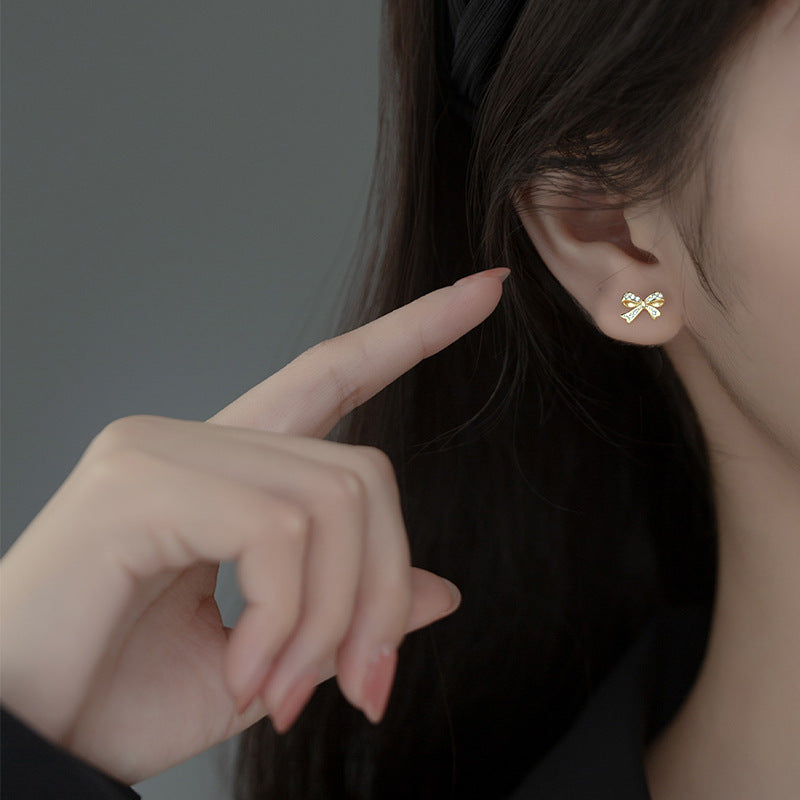 Love Lodge Sier Korean Style Artistic Temperament Bow Earrings