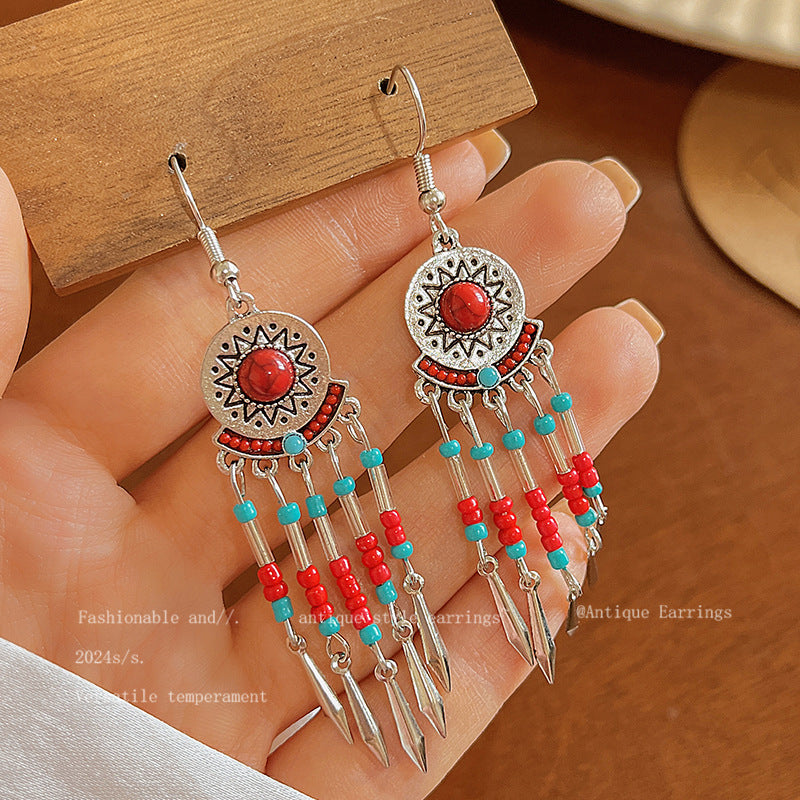 Women's Bohemian Style Long Feather Tassel Ethnic Earrings
