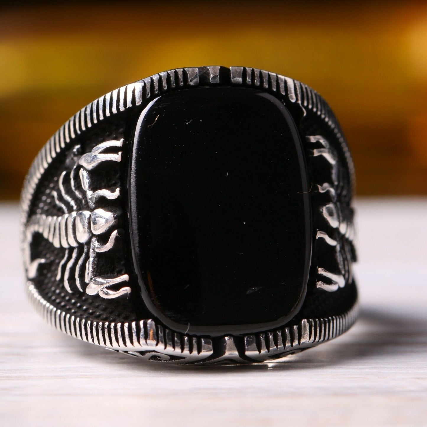 Men's Ornament Vintage Pattern Black Flat Zircon Rings