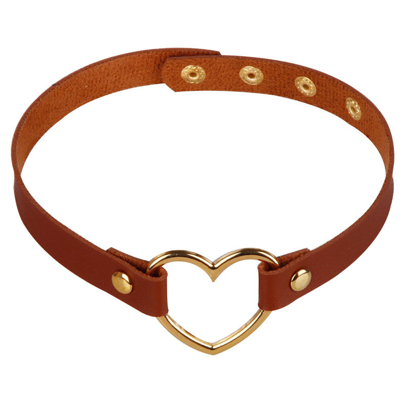 Women's Leather Golden Peach Heart-shaped Neck Band Collar
