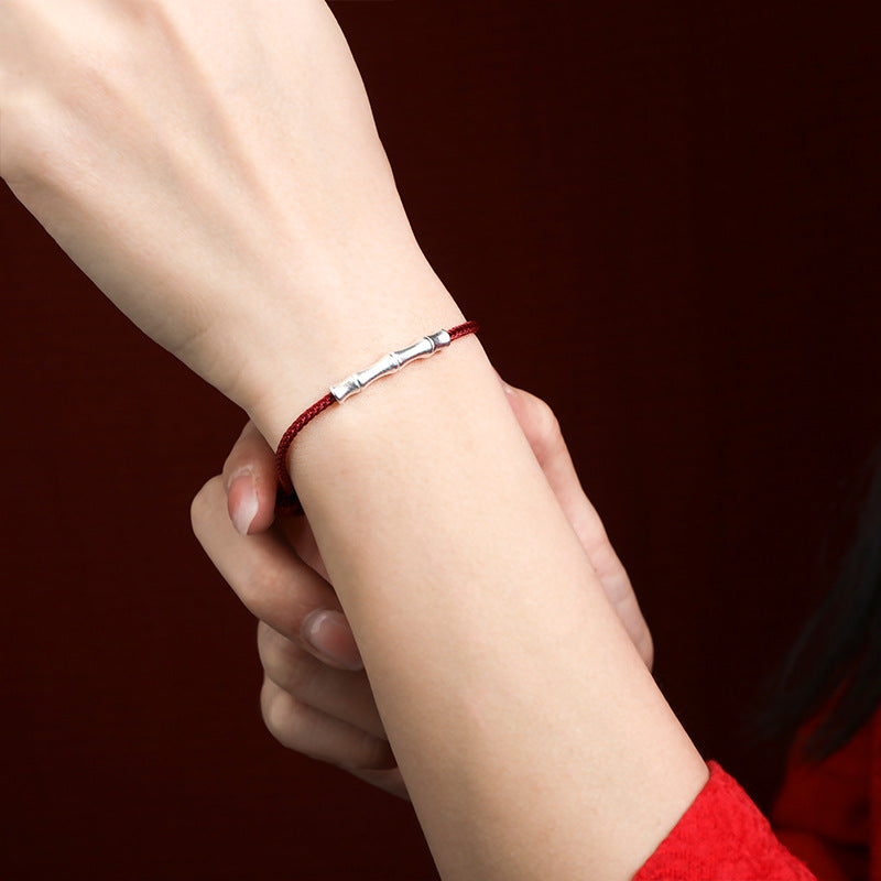 Women's Bamboo Woven Life Festival High Red Rope Carrying Strap Gold Bracelet