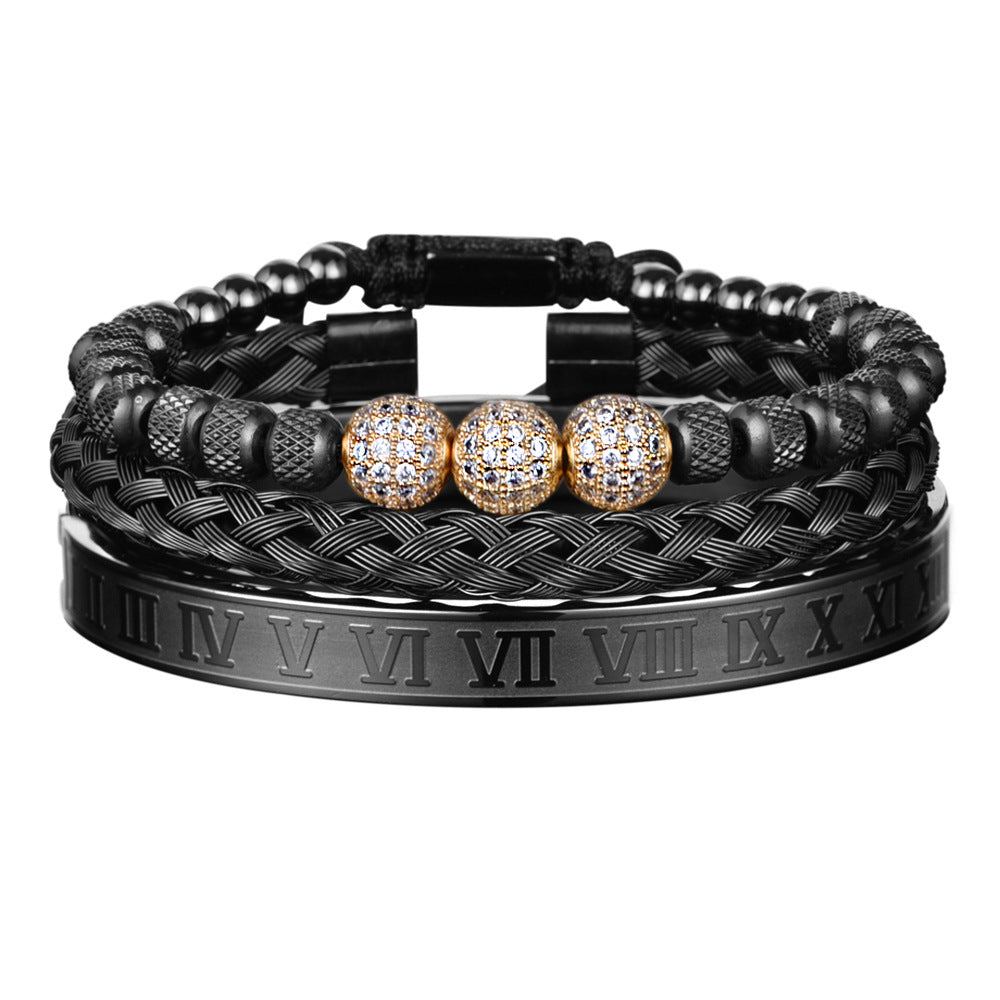 Men's Rhinestone Ball Ten Diamond Stainless Steel Mesh Bracelets