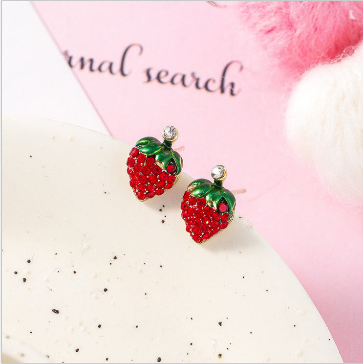 Red Cherry Strawberry Sier Heart Wind Earrings