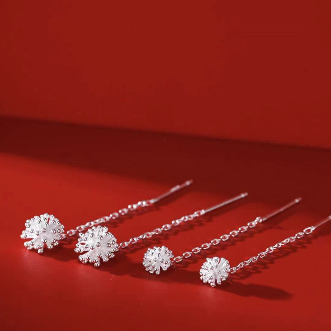 Sier Dandelion Tassel Hanging Female Light Luxury Earrings