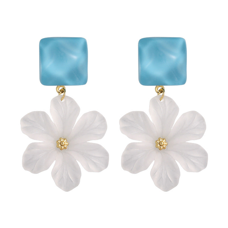 Women's Clear Summer Fresh Blue Flower Unique Beautiful Earrings