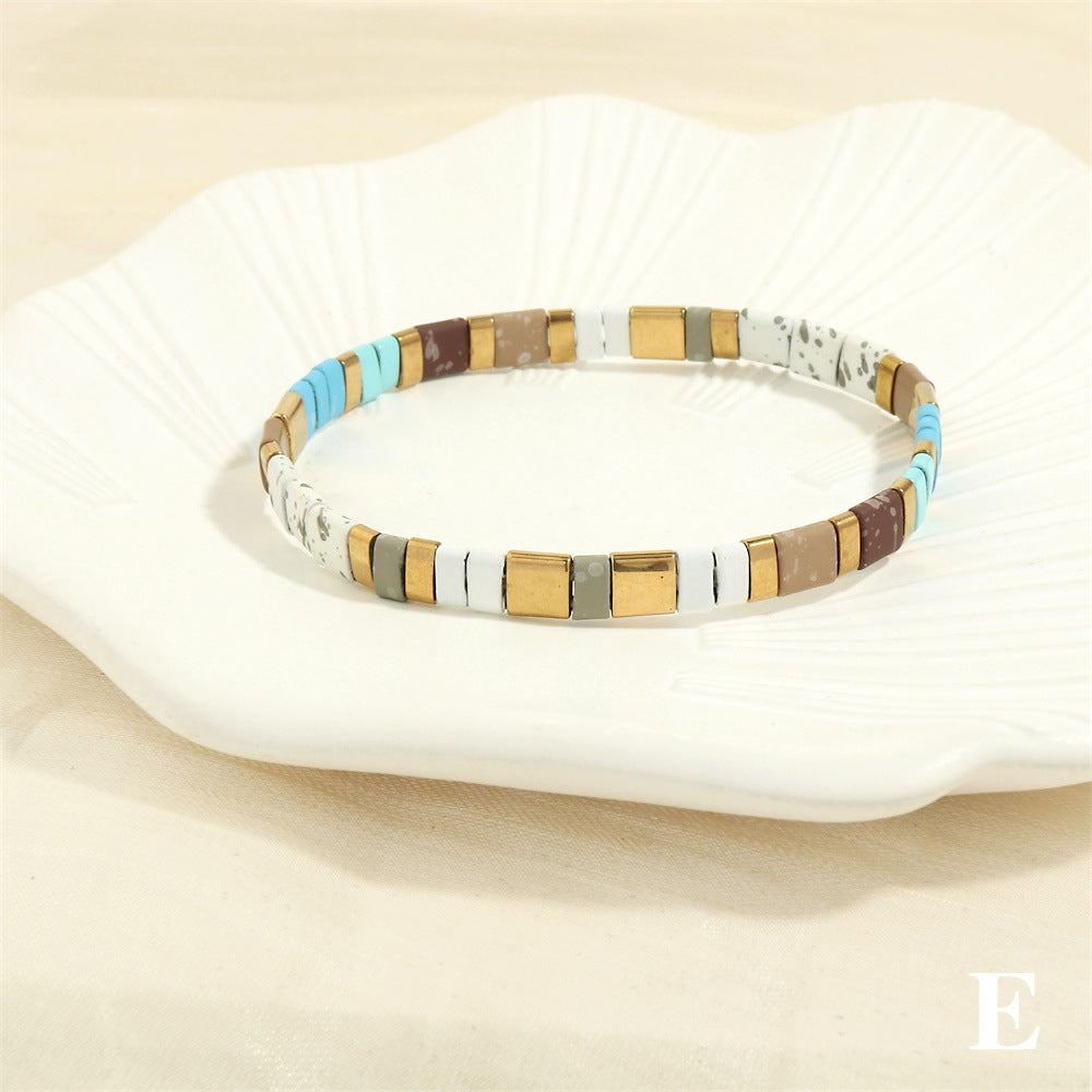 Women's Bohemian Design Bead Elastic Twin Color Bracelets