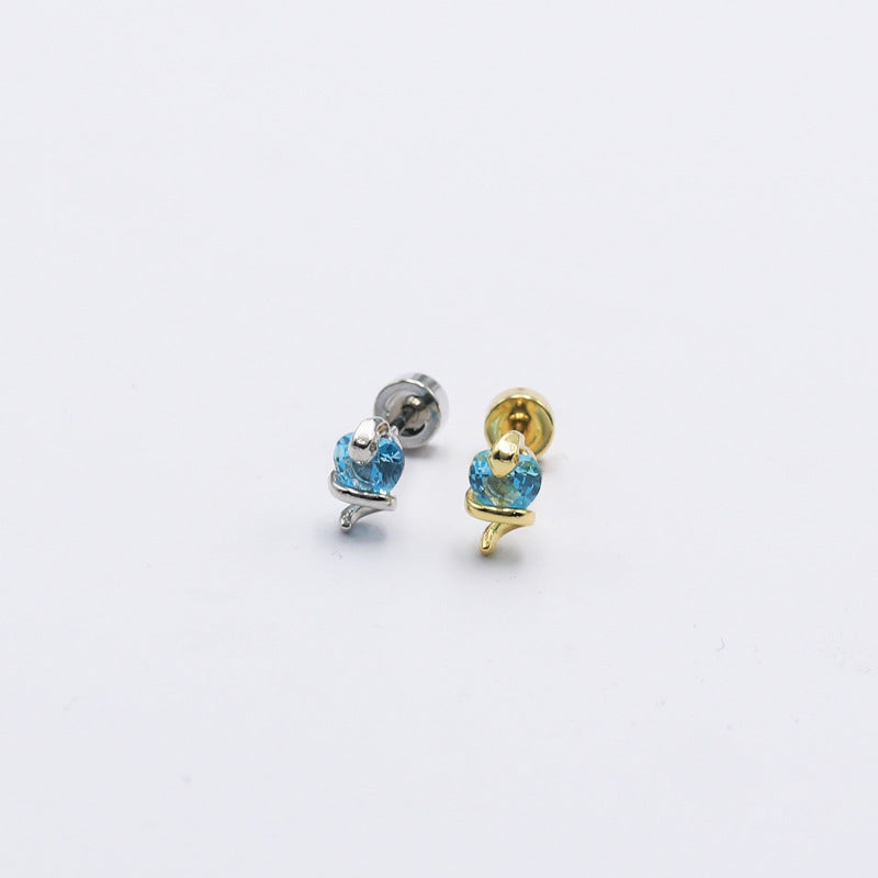 Heart Zircon Black Simulated Snakes Titanium Steel Ear Earrings