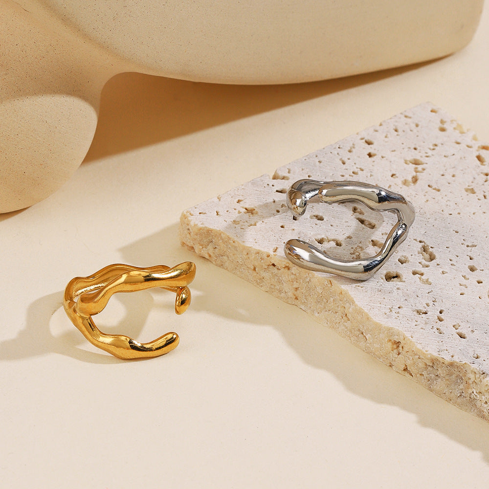 Stainless Steel Shaped Opening Gold-plated Irregular Rings