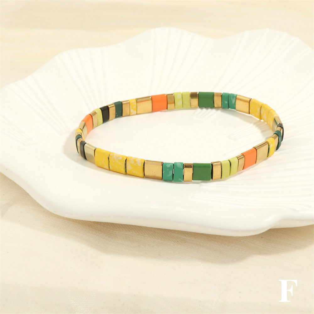 Women's Bohemian Design Bead Elastic Twin Color Bracelets