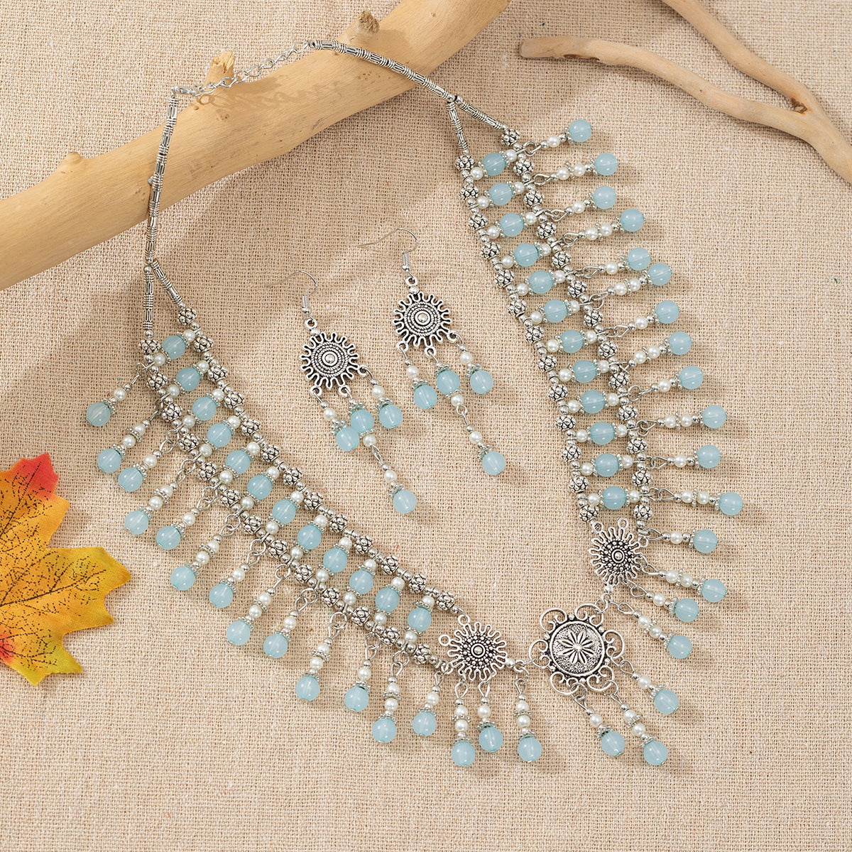 Women's Ethnic Style Lady Beads Headdress Tassel Forehead Lace Exotic Jewelry Set