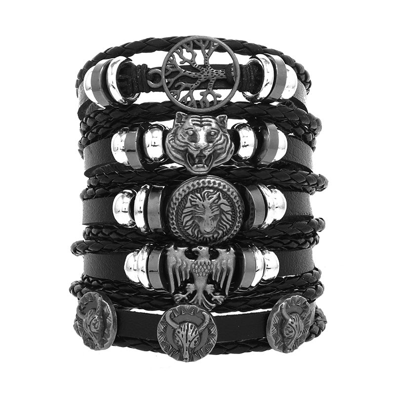 Men's Fashion Skull Leather Suit Adjustable Winding Bracelets