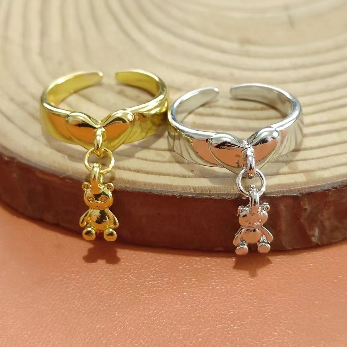 Simple Sweet Loving Heart Bear Opening Rings