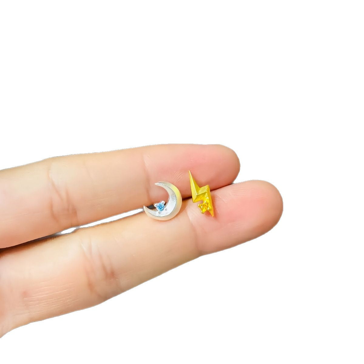 Women's Sier Moon Golden Lightning Asymmetric Personality Trendy Simple Rings