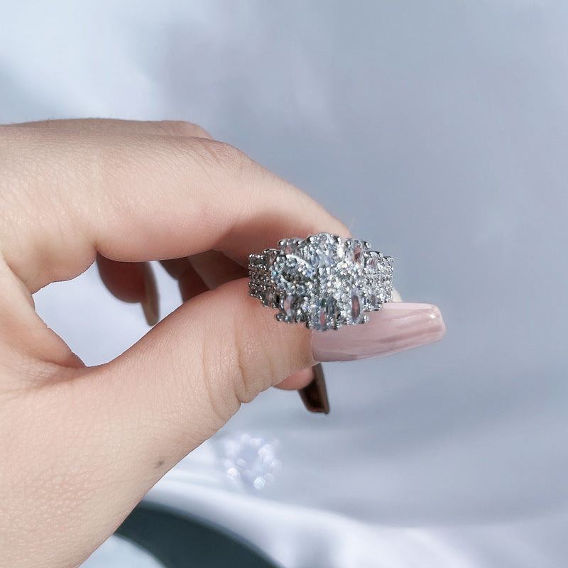 Full Diamond Open-end Zircon Female High Sense Niche Personality Rings