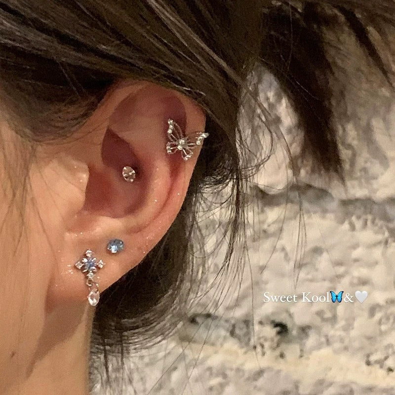 Women's Zirconium Butterfly Cross Petite High-grade Light Earrings