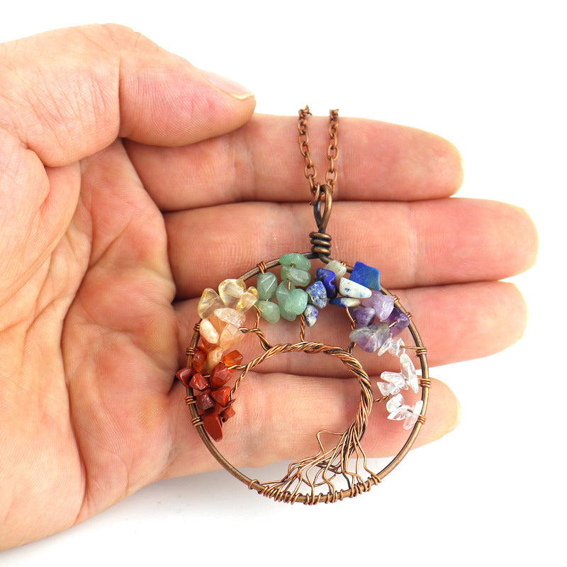 Winding Natural Stone Crystal Bronze Curved Necklaces