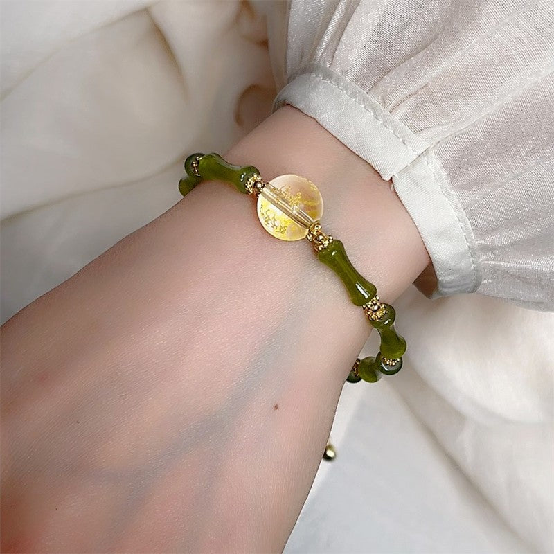 Green Bamboo Three-life Stone Good Luck Exam Shore Bracelets