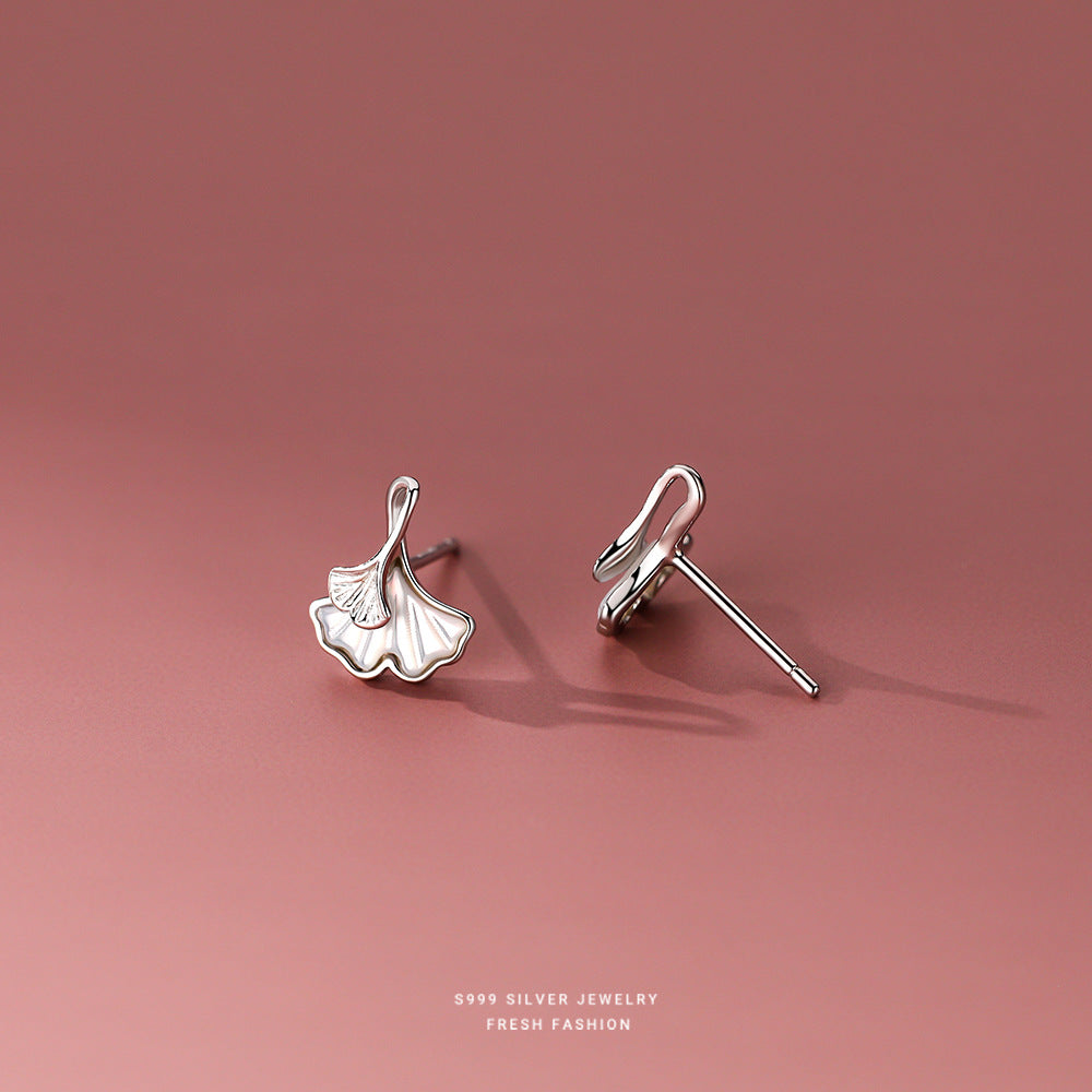 Women's Sier Ginkgo Leaf For Temperamental Shell Earrings