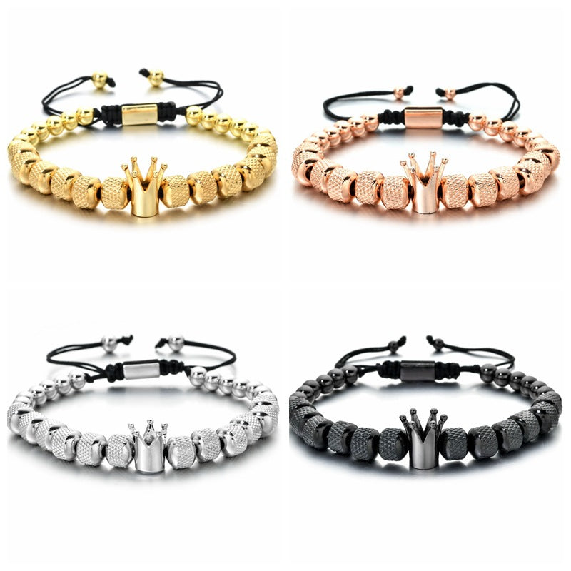 Men's Retro Easy Matching Copper Crown String Beads Pineapple Bracelets