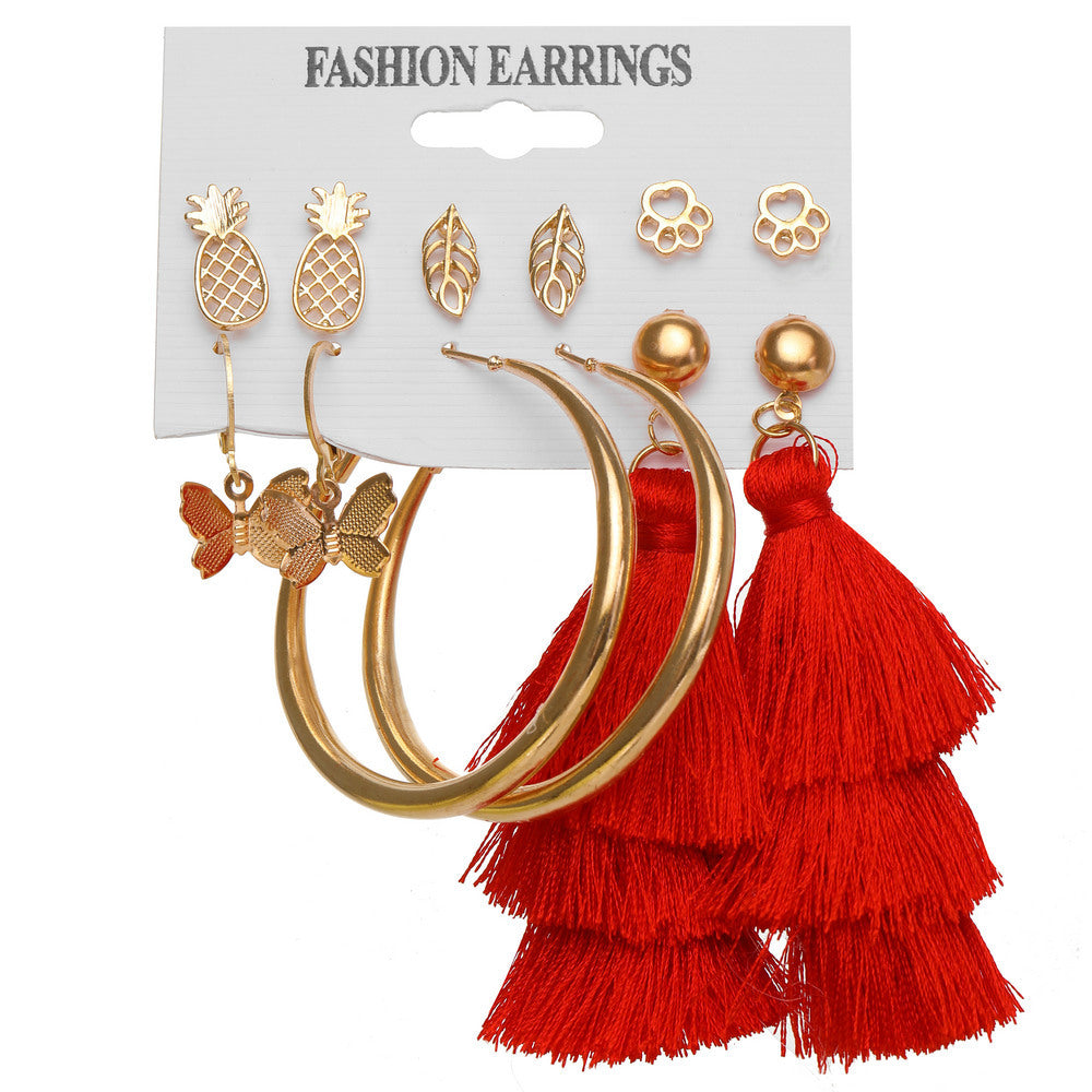 Pearl Creative Tassel Suit Boho Flower Earrings