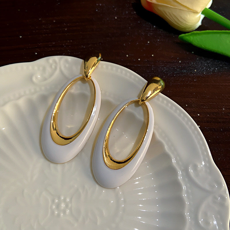 Oil Oval Geometric French Retro Special Earrings