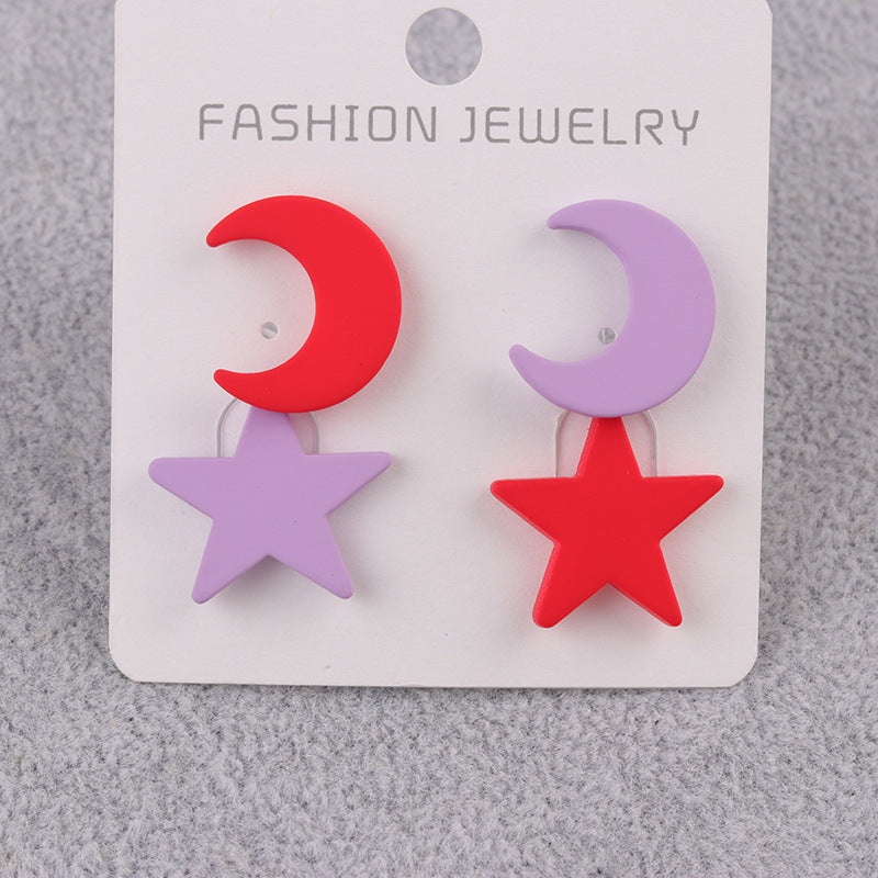 Niche Star Moon Two-piece Set Acrylic Simple Earrings
