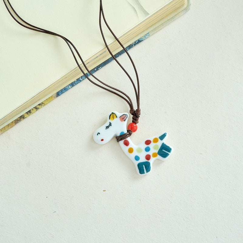 Ceramic Ornament Cute Cartoon Sweater Chain Long Necklaces