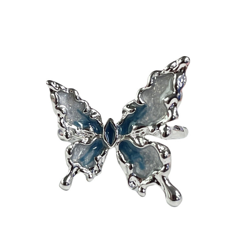 Style Lava Irregular Liquid Butterfly Female Adjustable Pleated Rings