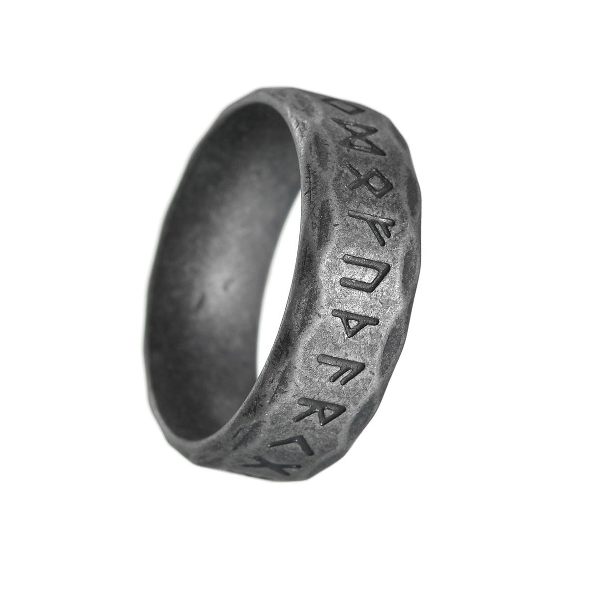 North Rune Distressed Retro Titanium Steel Rings