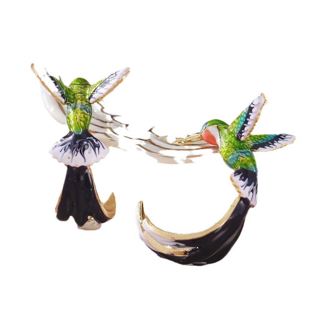Trendy Cute Hummingbird Style Enamel Popular Fashion Creative Dripping Earrings