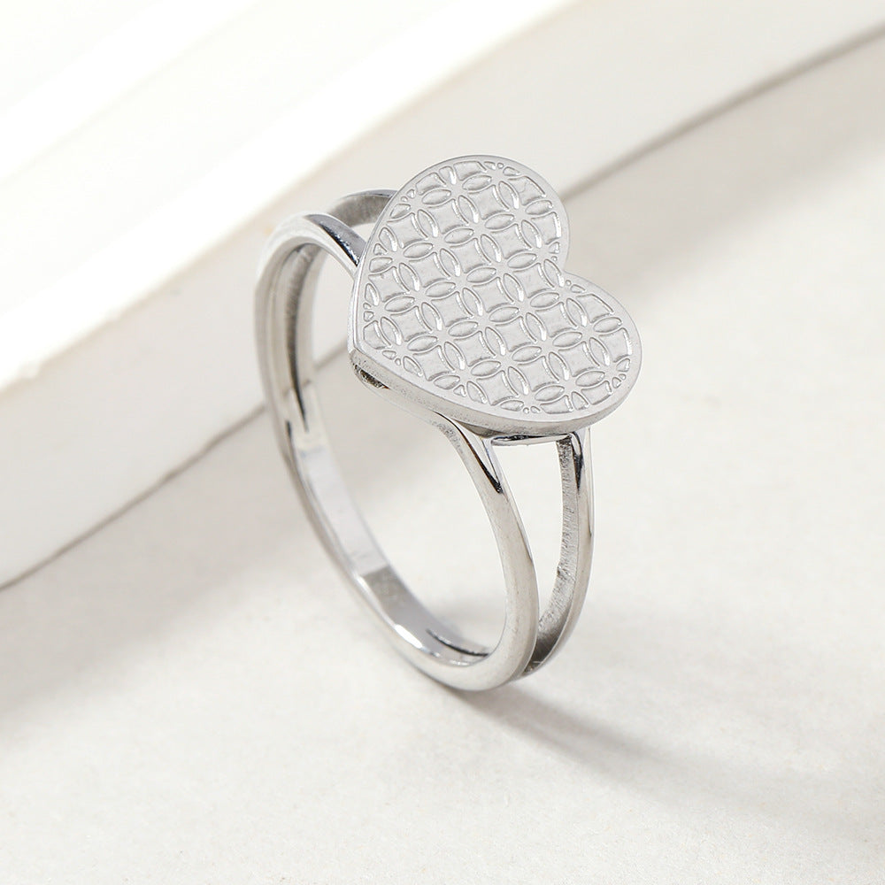 Unique Titanium Steel Embossed Welding Love Petals Rings