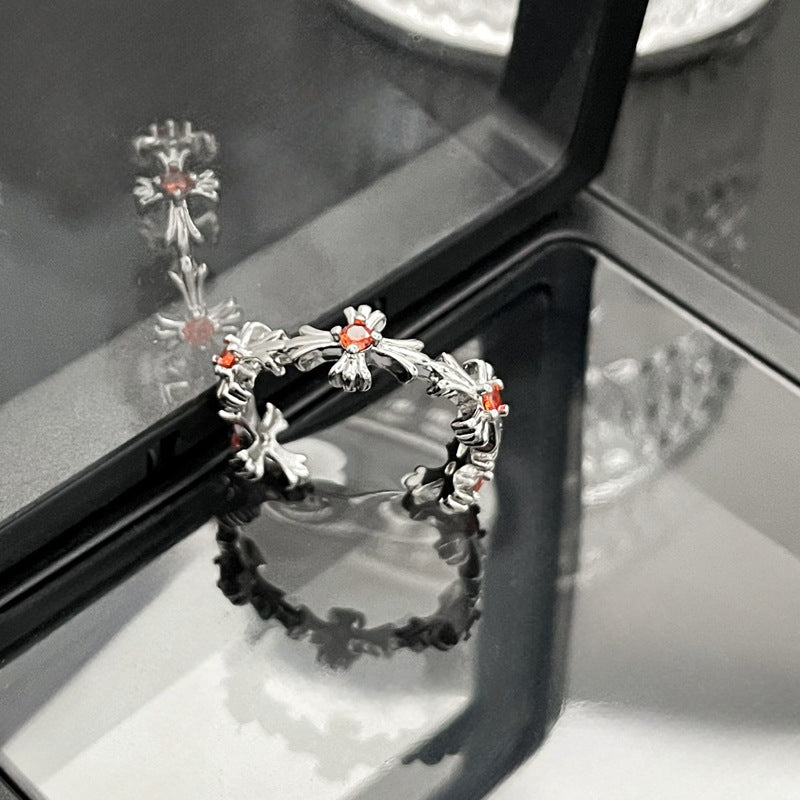 Vintage Cross Open Female Color Zircon Rings