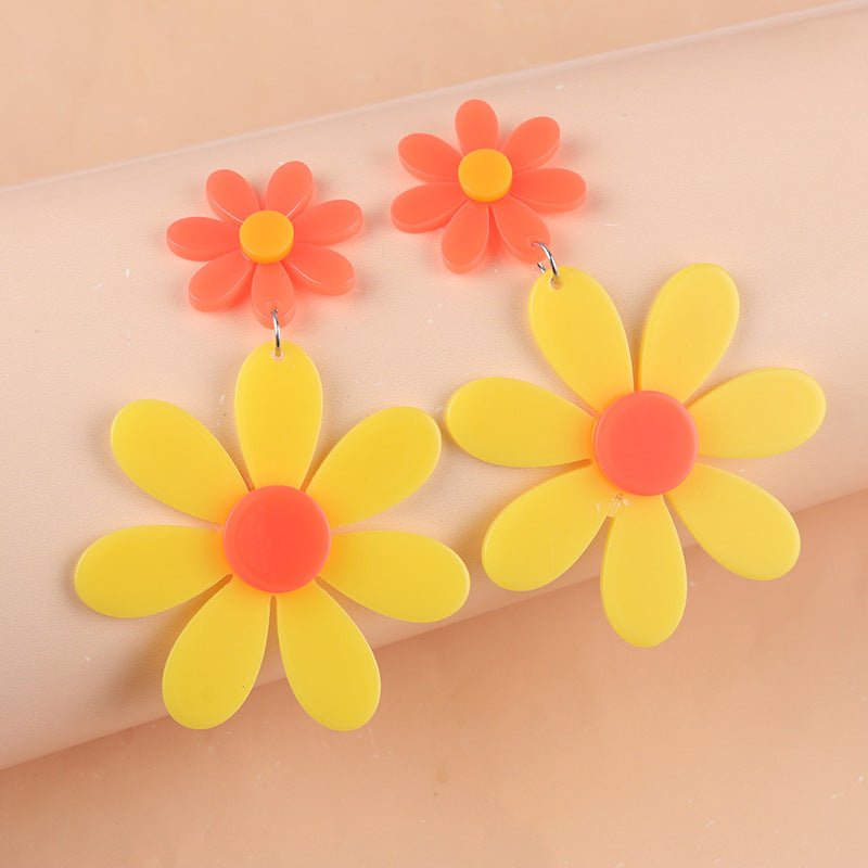 Women's Fluorescent Color Stitching Sunflower Acrylic Exaggerated Earrings