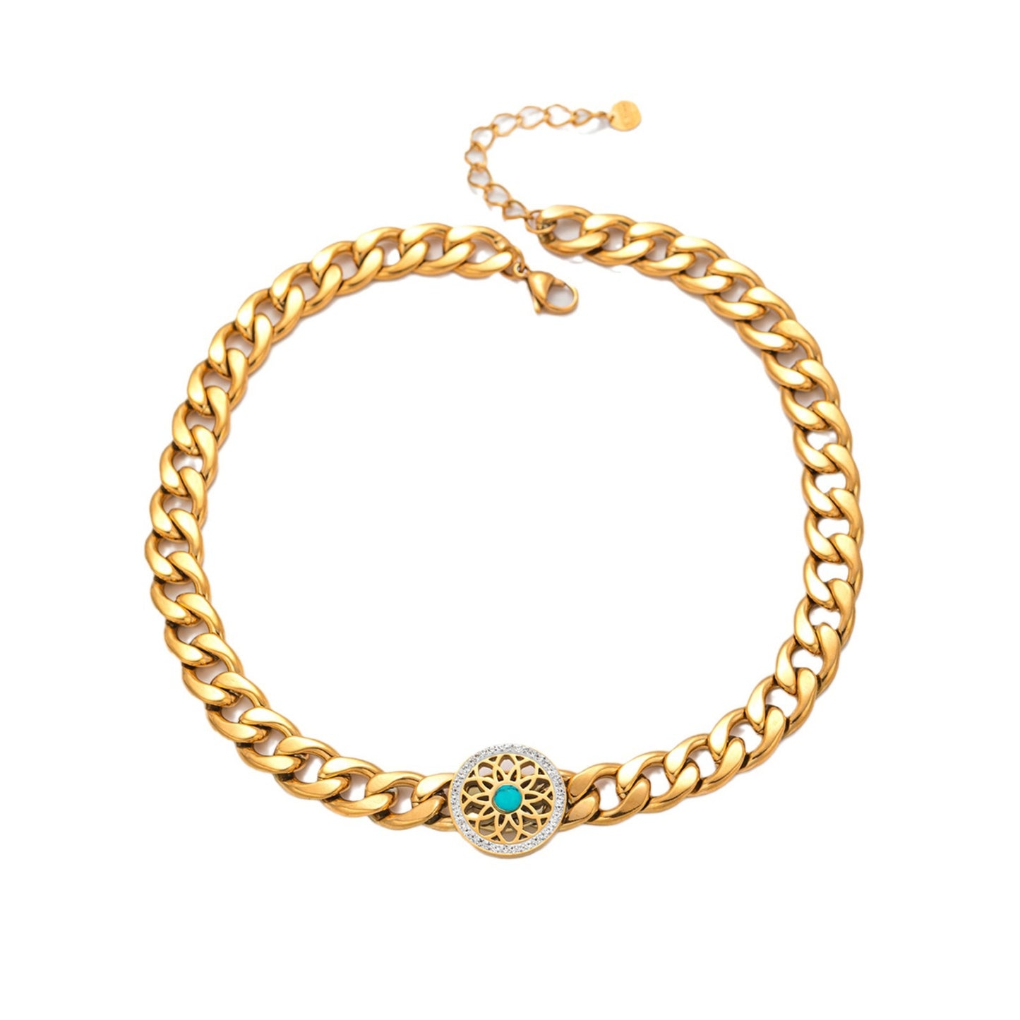 Compass Fashion Personality Stainless Steel Micro Inlaid Zircon Temperament Necklaces