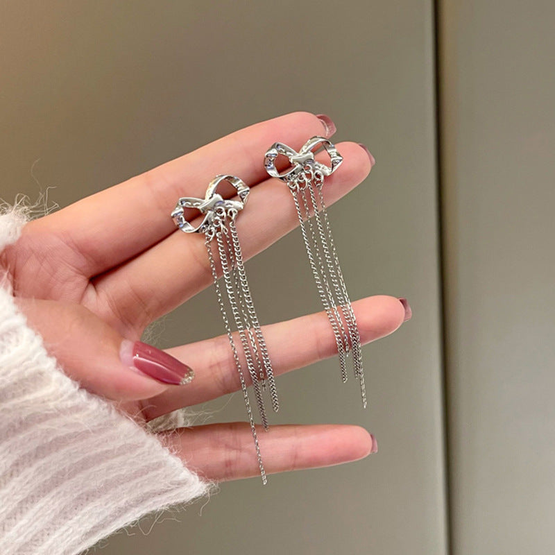Tassel High-grade Sier Needle Metal Light Luxury Pearl Earrings