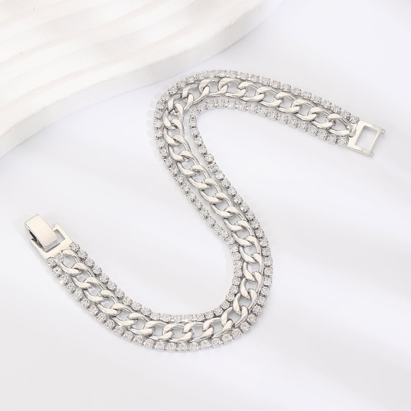 Alloy Diamond Cuban Link Chain Female Bracelets